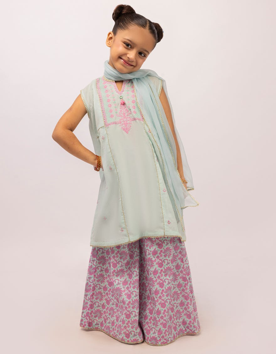BLUE LAWN EMBROIDERED STITCHED 3PC