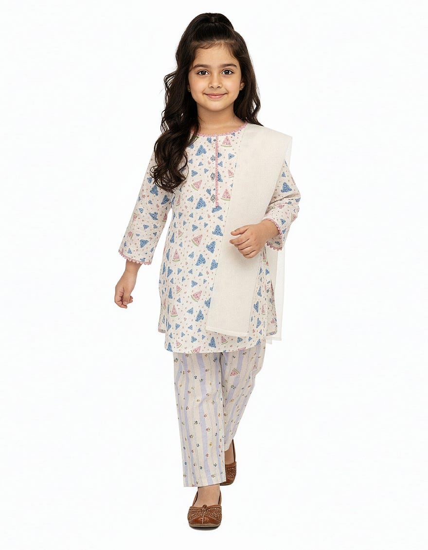 WHITE LAWN PRINTED STITCHED 3PC