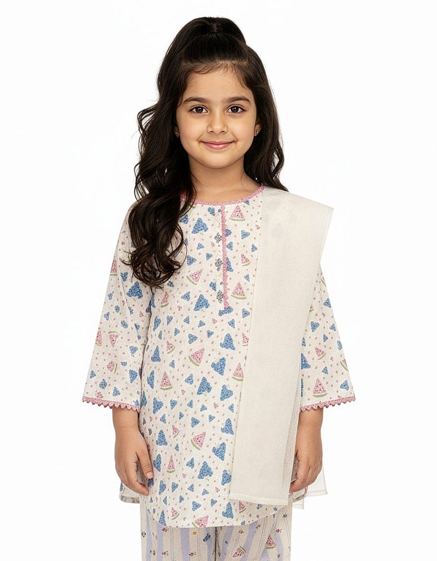 WHITE LAWN PRINTED STITCHED 3PC