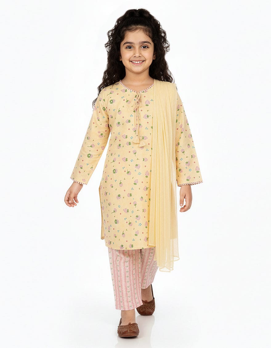 BEIGE LAWN PRINTED STITCHED 3PC