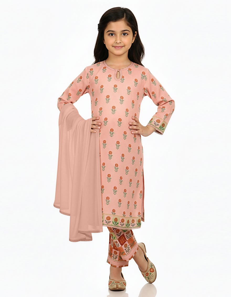 PEACH LAWN PRINTED 3PC STITCHED
