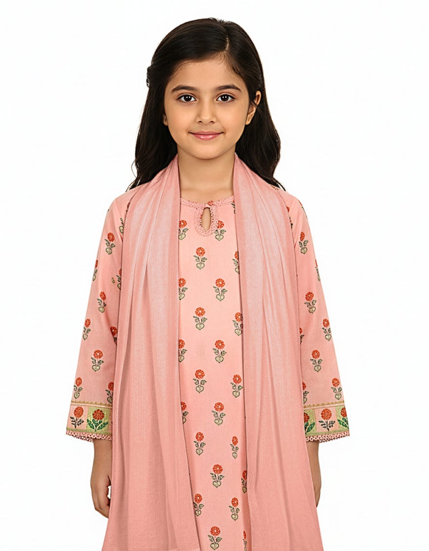 PEACH LAWN PRINTED 3PC STITCHED