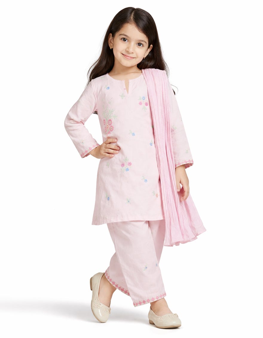PINK LAWN EMBROIDERED STITCHED 3PC