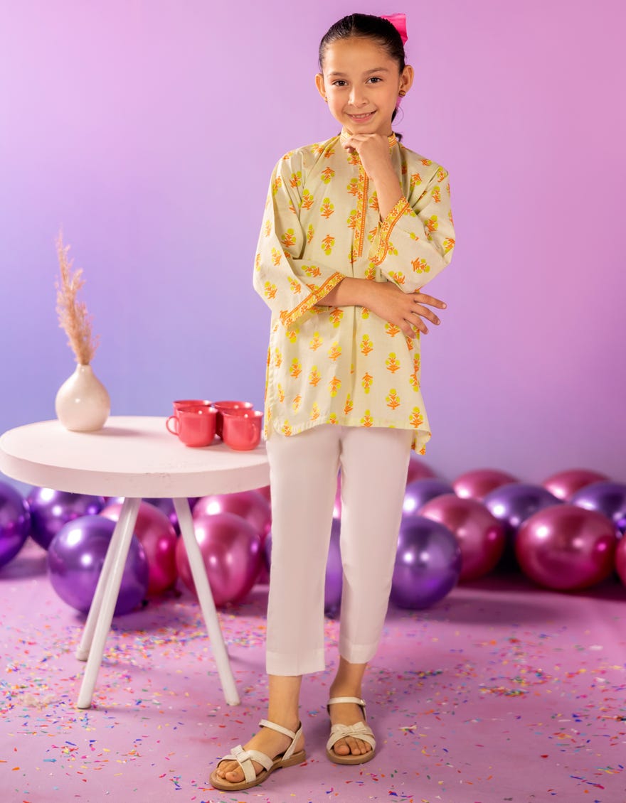 YELLOW LAWN PRINTED KURTA
