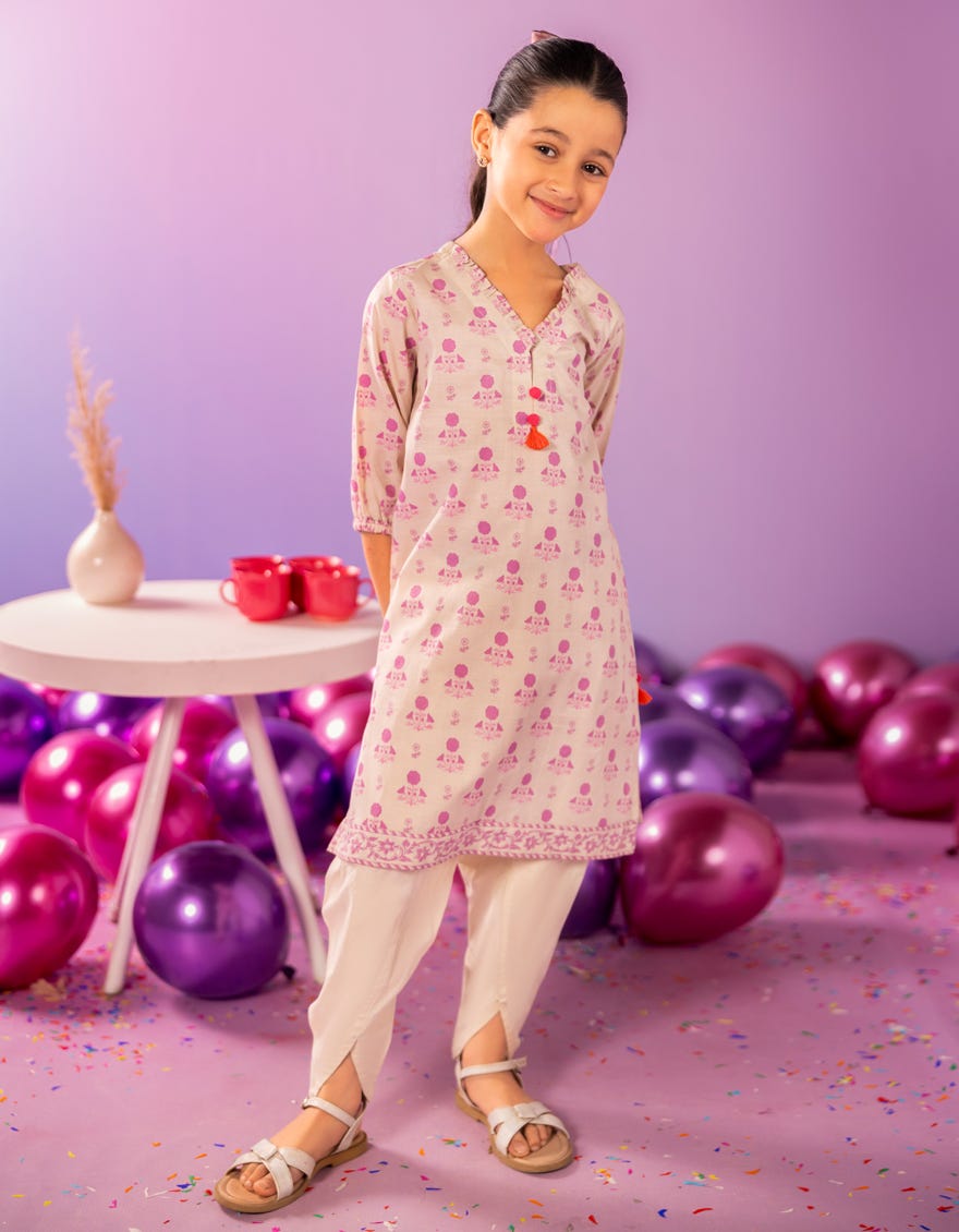 BEIGE LAWN PRINTED KURTA