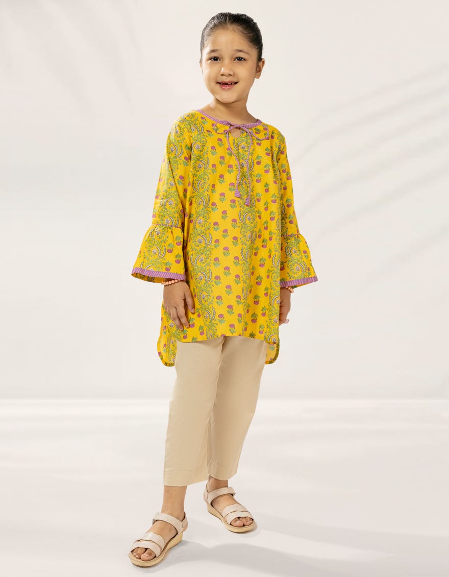 YELLOW PRINTED LAWN KURTA
