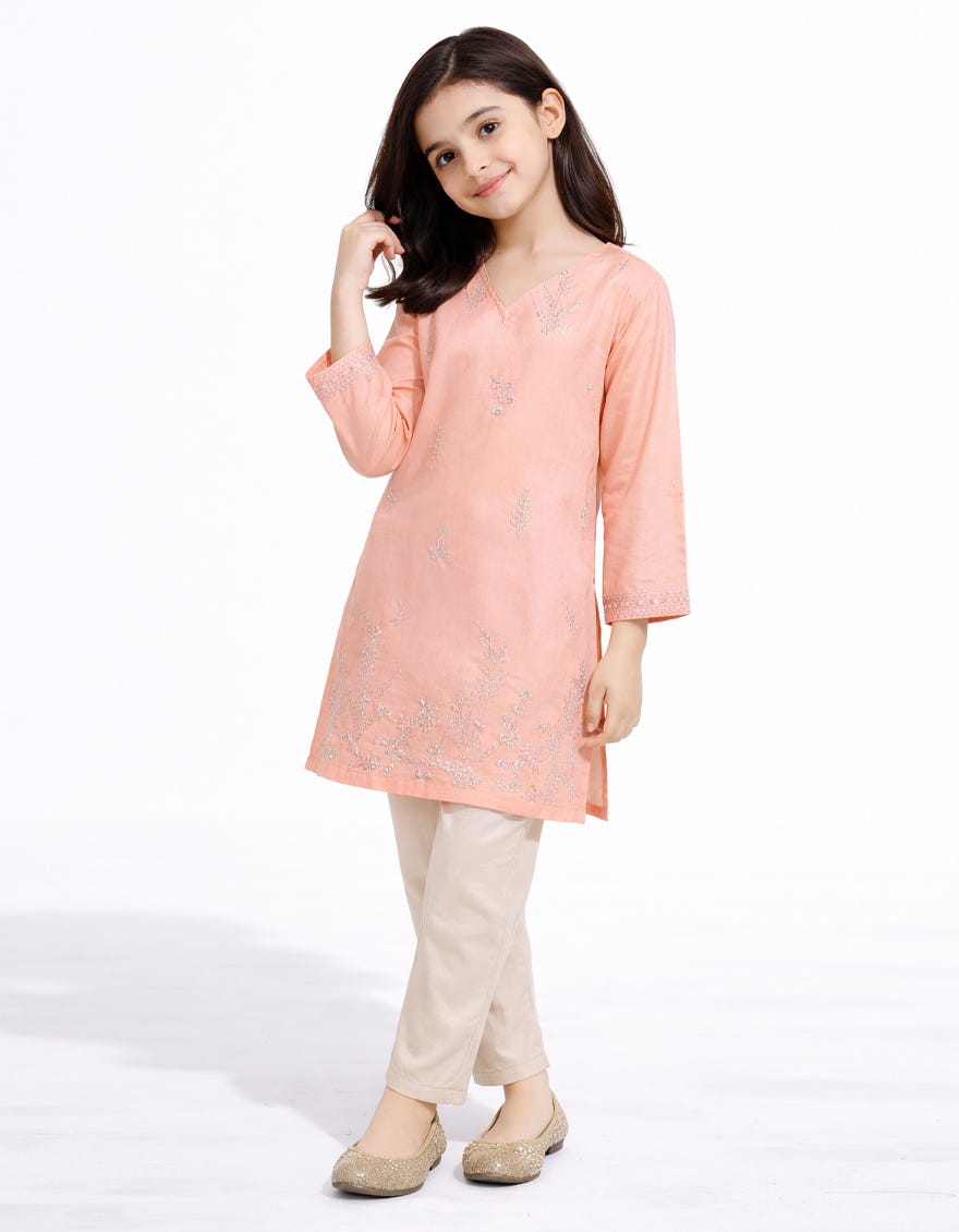 PEACH LAWN EMBROIDERED KURTA