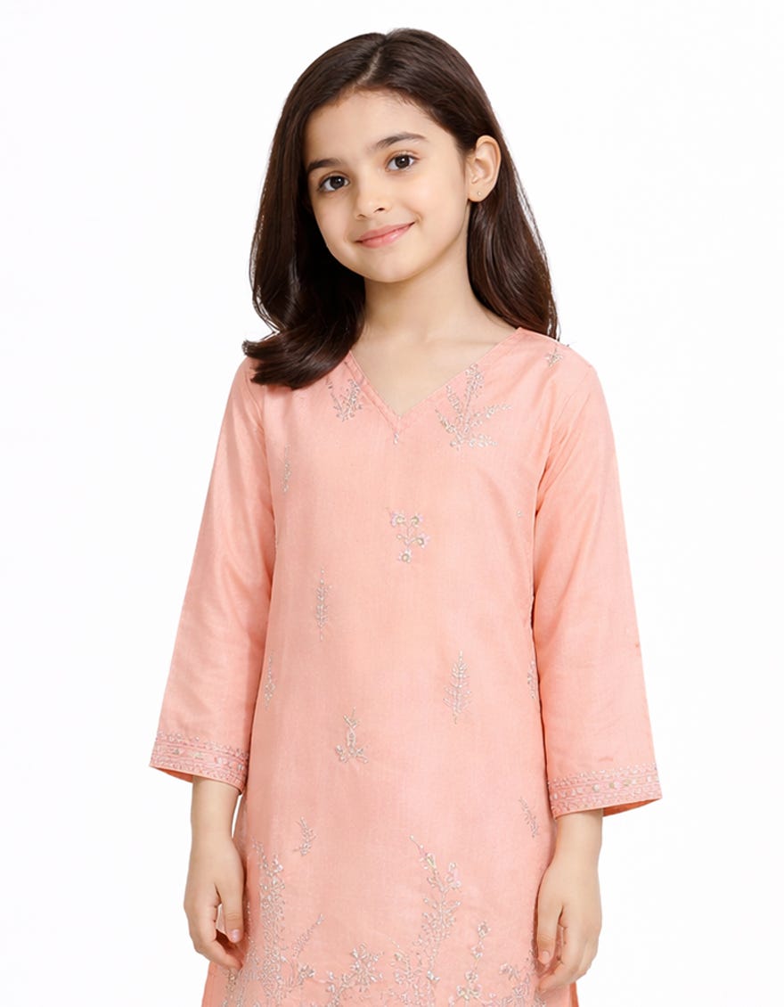 PEACH LAWN EMBROIDERED KURTA