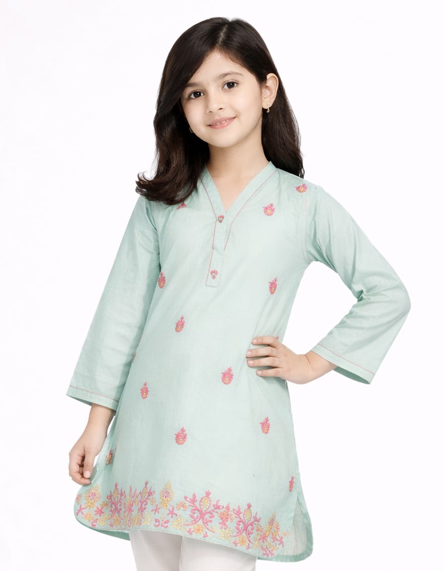 GREEN LAWN EMBROIDERED KURTA