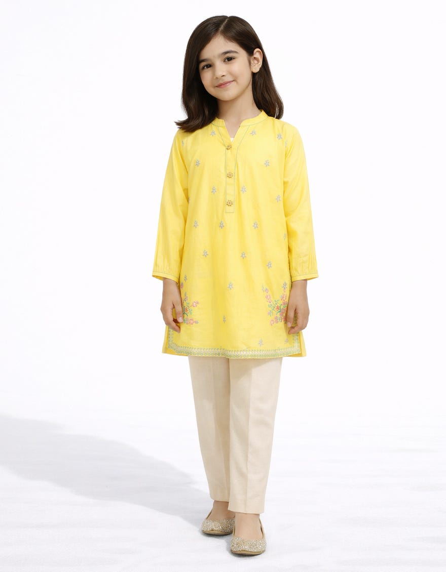 YELLOW LAWN EMBROIDERED KURTA