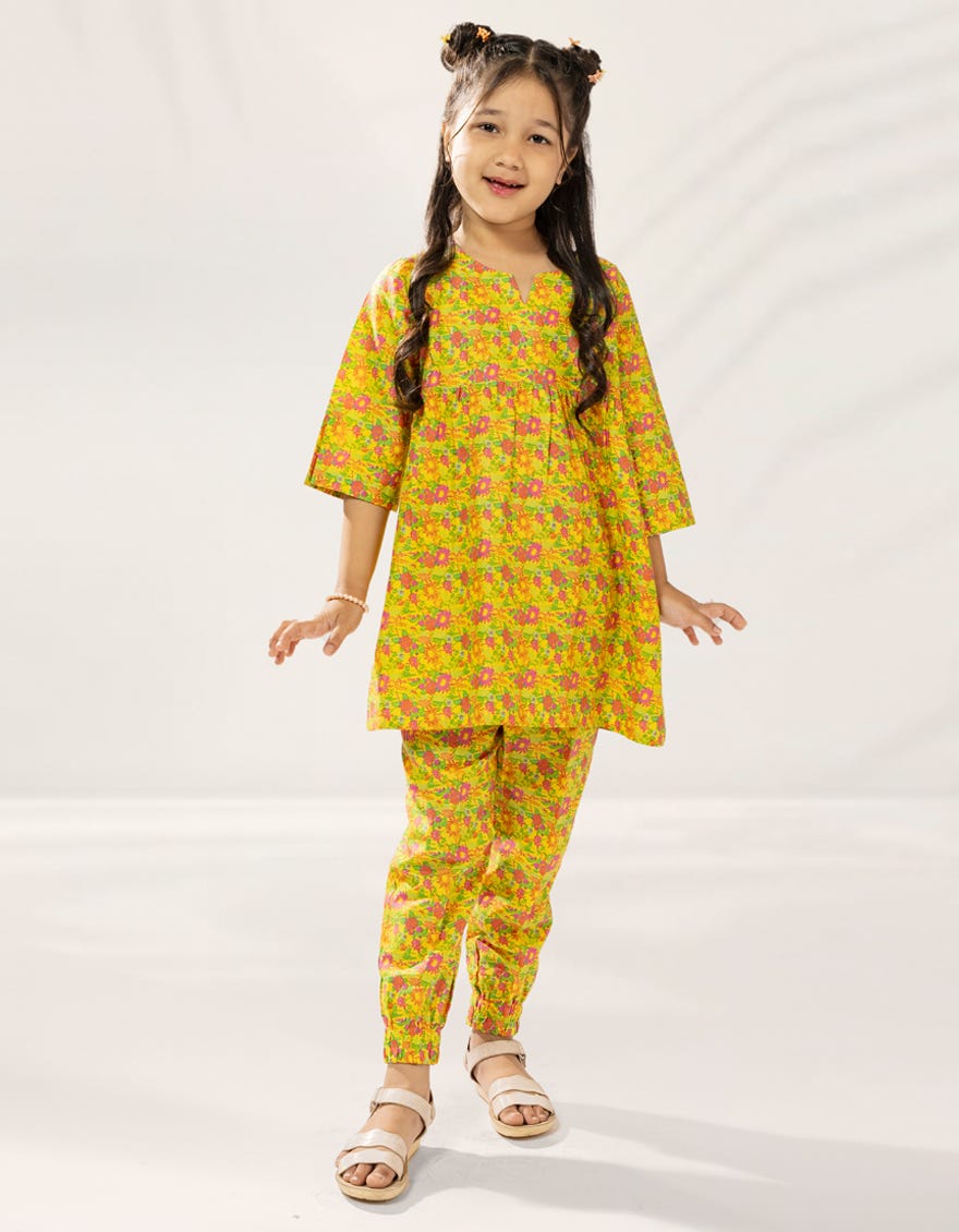 YELLOW PRINTED LAWN 2PC STITCHED