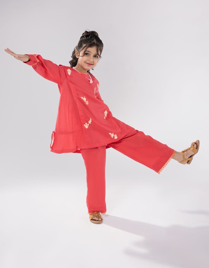 RED EMBROIDERED DOBBY 2PC STITCHED