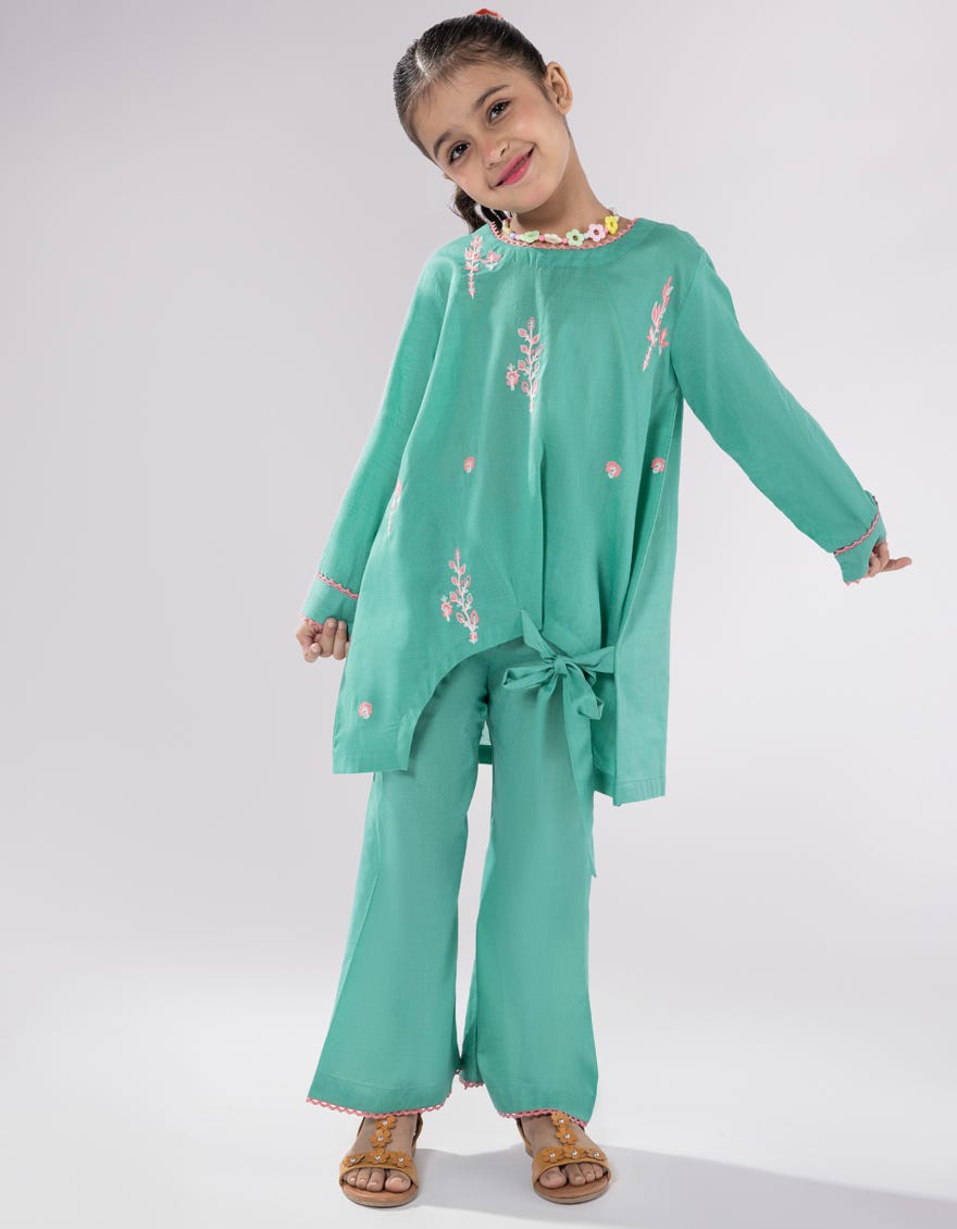 GREEN EMBROIDERED DOBBY 2PC STITCHED