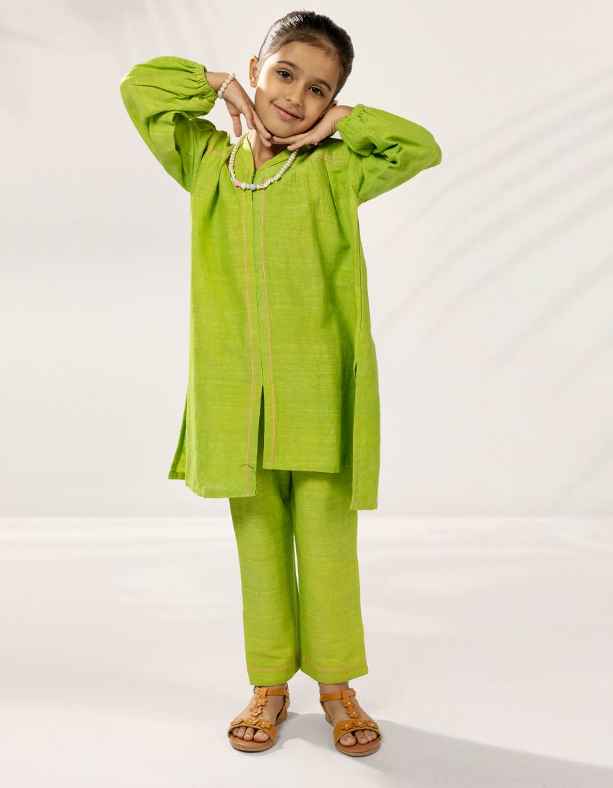 GREEN DYED KHADDAR 2PC STITCHED – J.