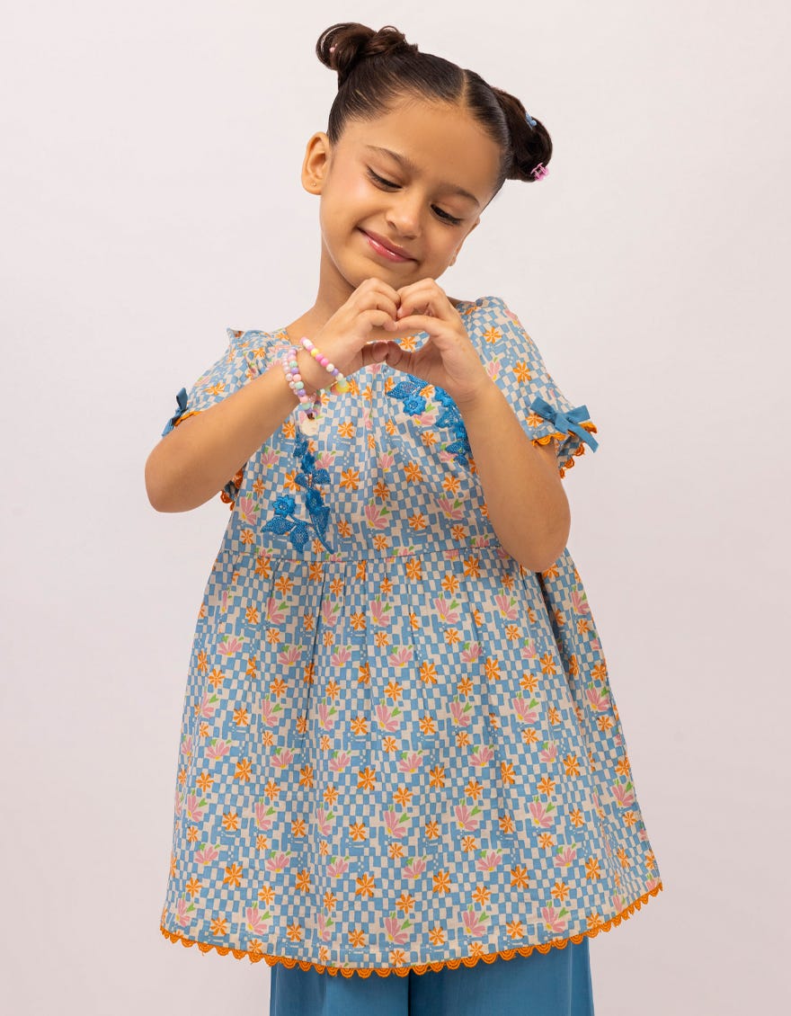 BLUE LAWN EMBROIDERED STITCHED 2PC