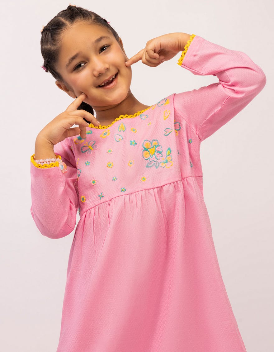 PINK DOBBY EMBROIDERED STITCHED 2PC