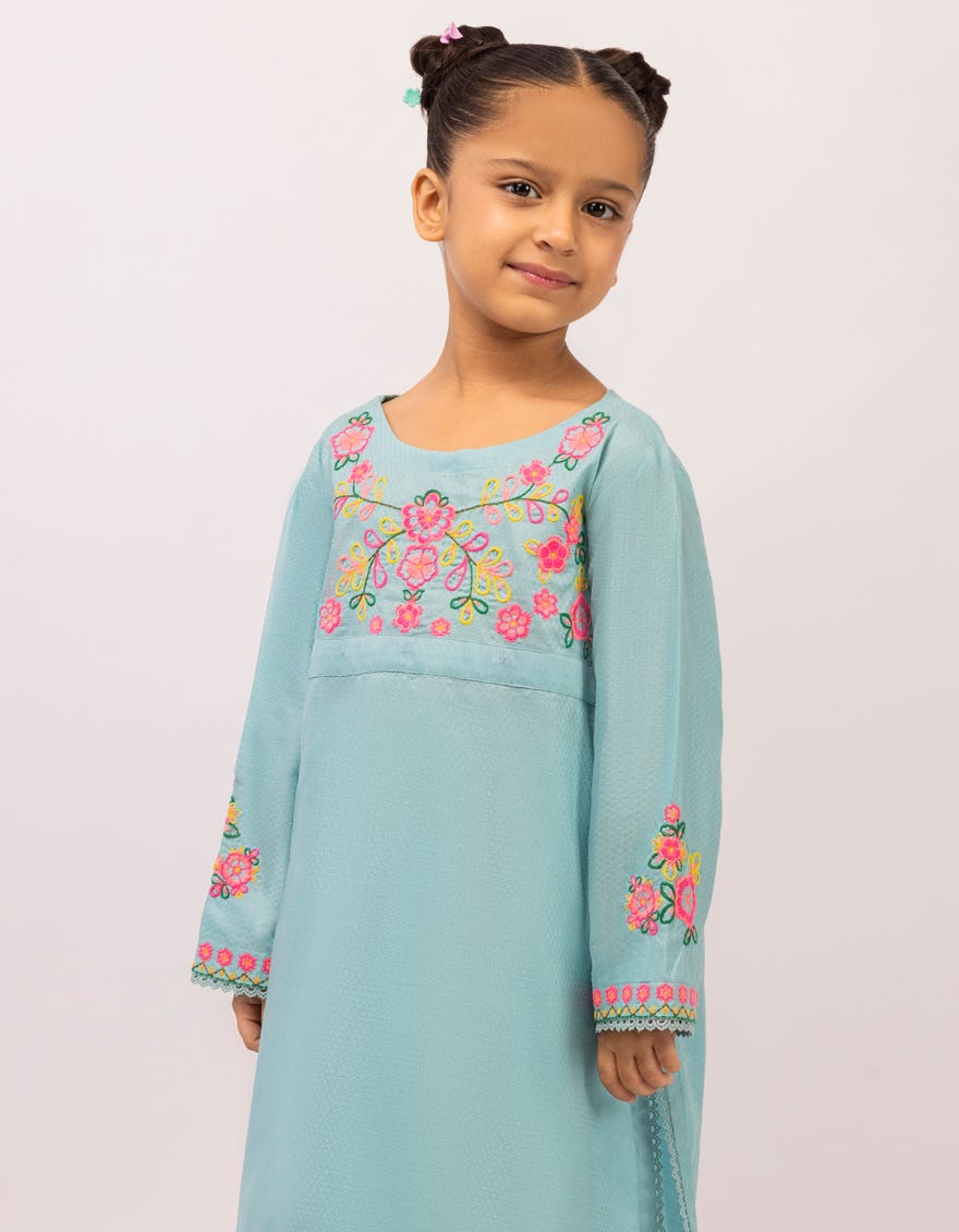 BLUE DOBBY EMBROIDERED STITCHED 2PC
