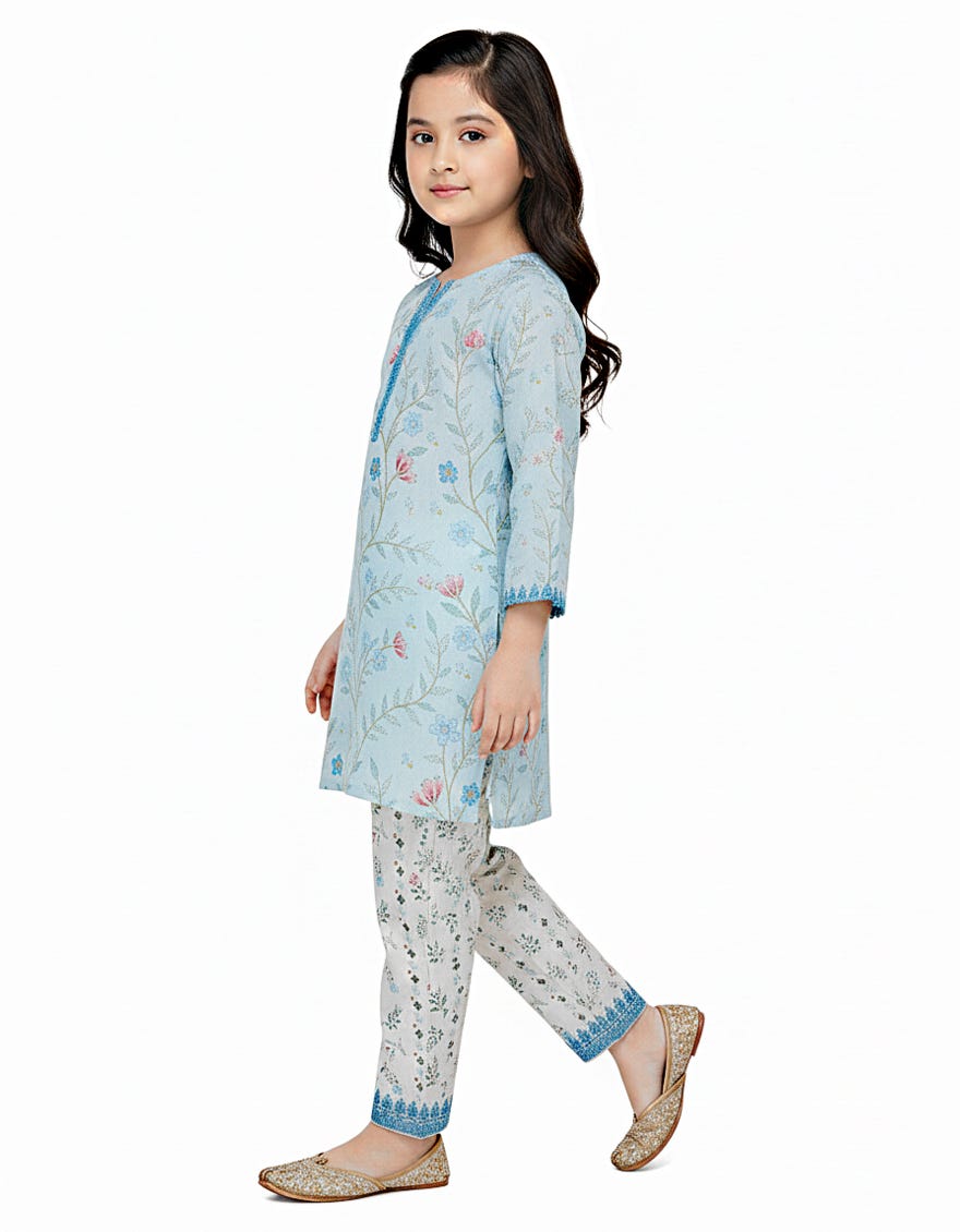 BLUE LAWN EMBROIDERED STITCHED 2PC