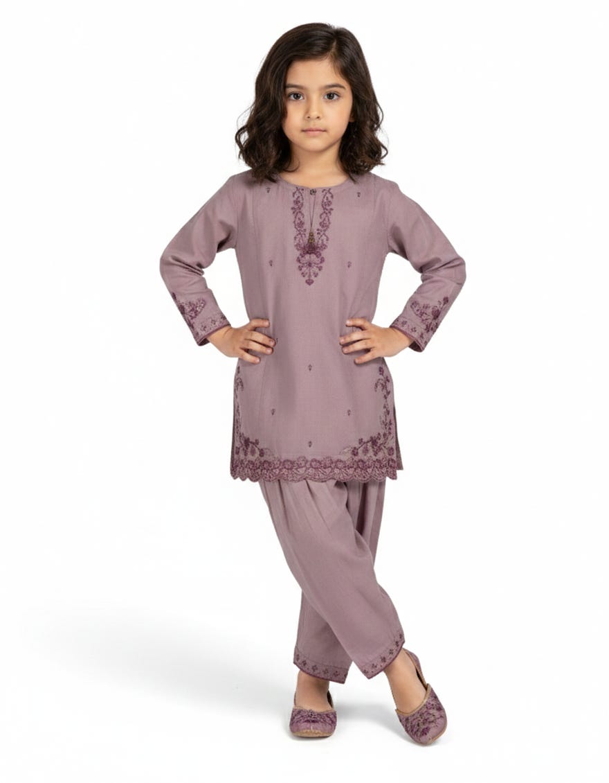 PURPLE MAPLE SILK EMBROIDERED STITCHED 2PC