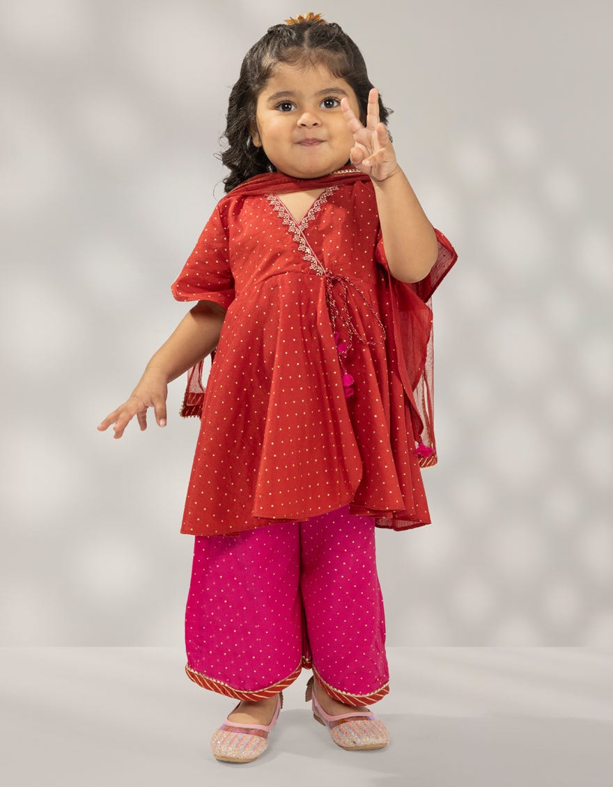 RED SILK EMBROIDERED INFANT GIRL