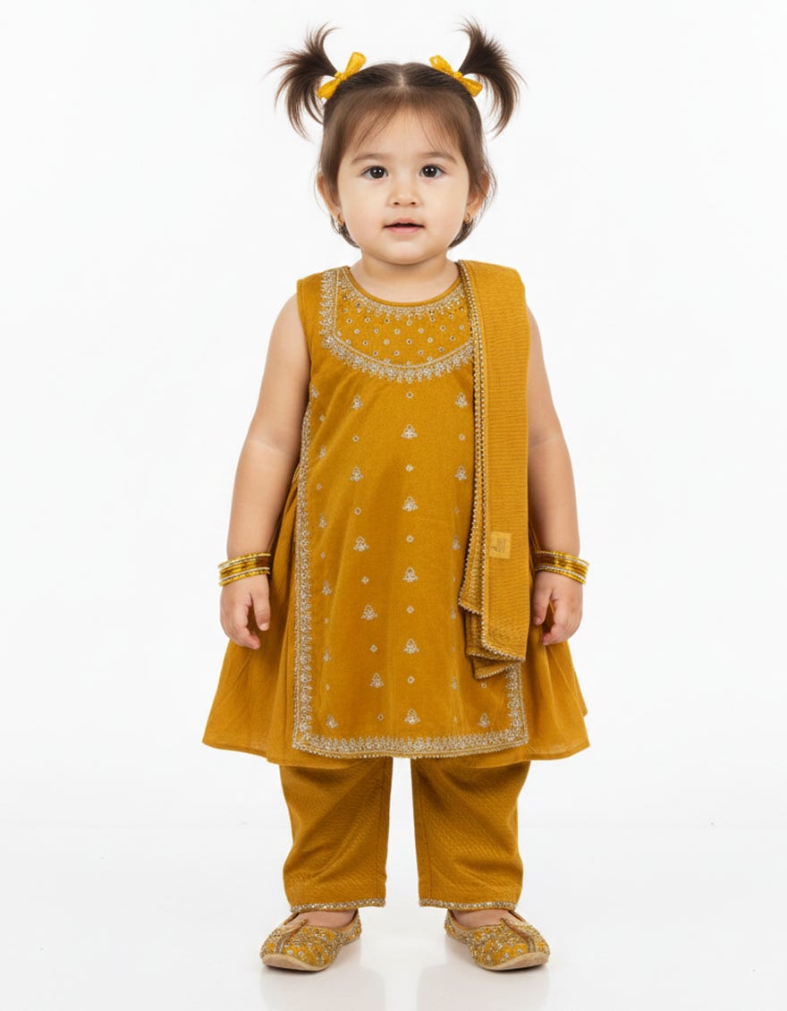 MUSTARD MAPLE SILK EMBROIDERED STITCHED 3PC