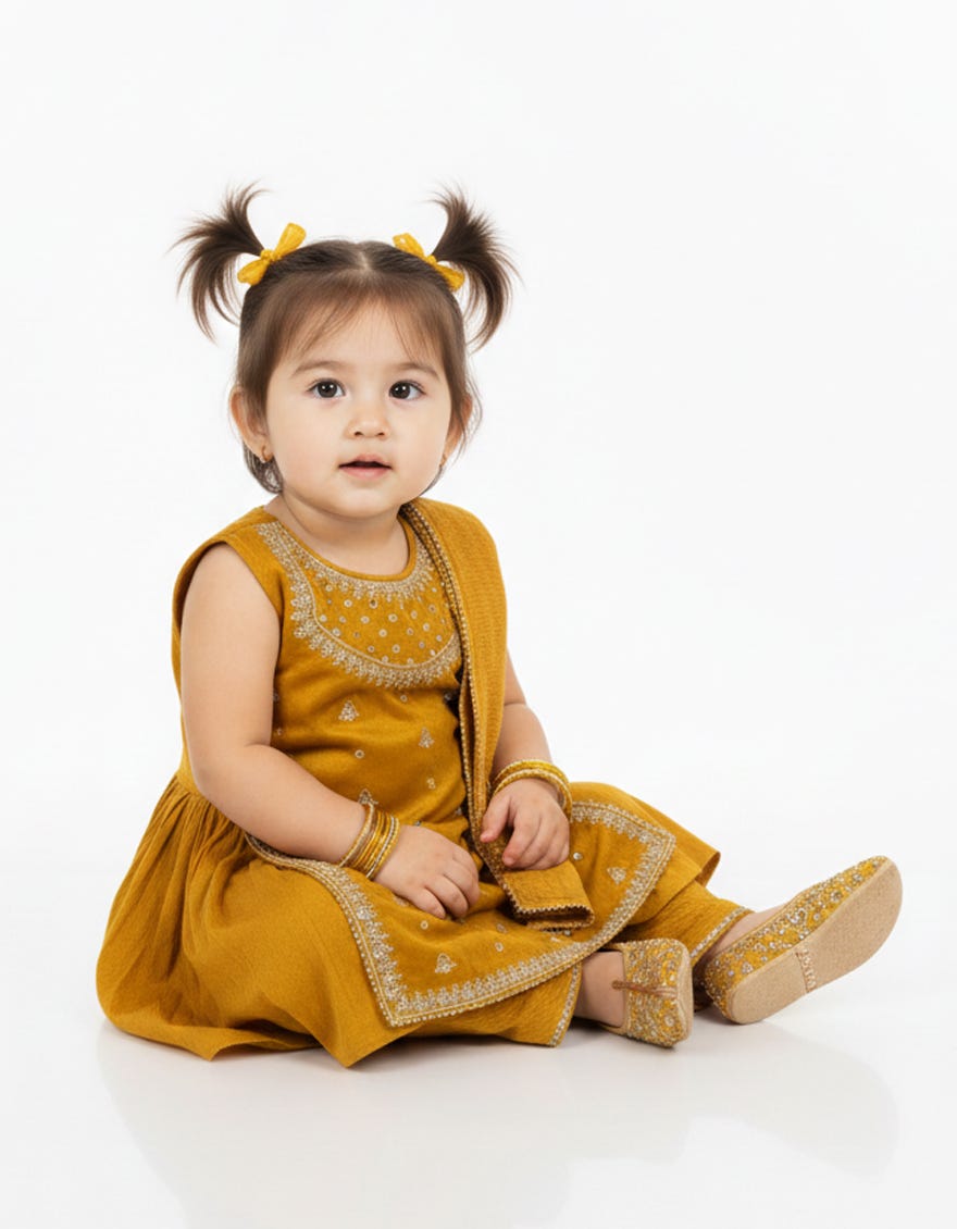MUSTARD MAPLE SILK EMBROIDERED STITCHED 3PC