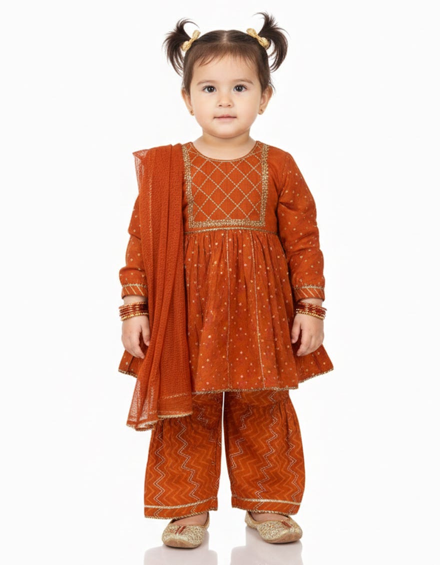 ORANGE MAPLE SILK EMBROIDERED STITCHED 3PC