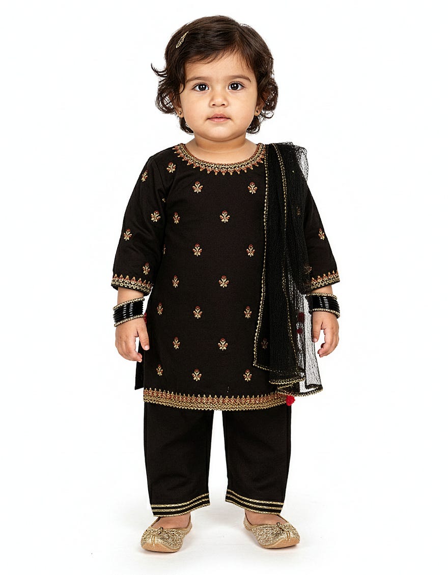 BLACK LAWN SILK EMBROIDERED STITCHED 3PC