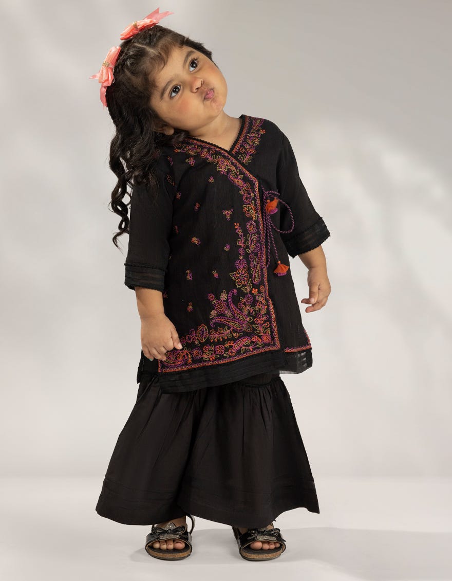 BLACK KHADDAR SLUB EMBROIDERED 2PC STITCHED