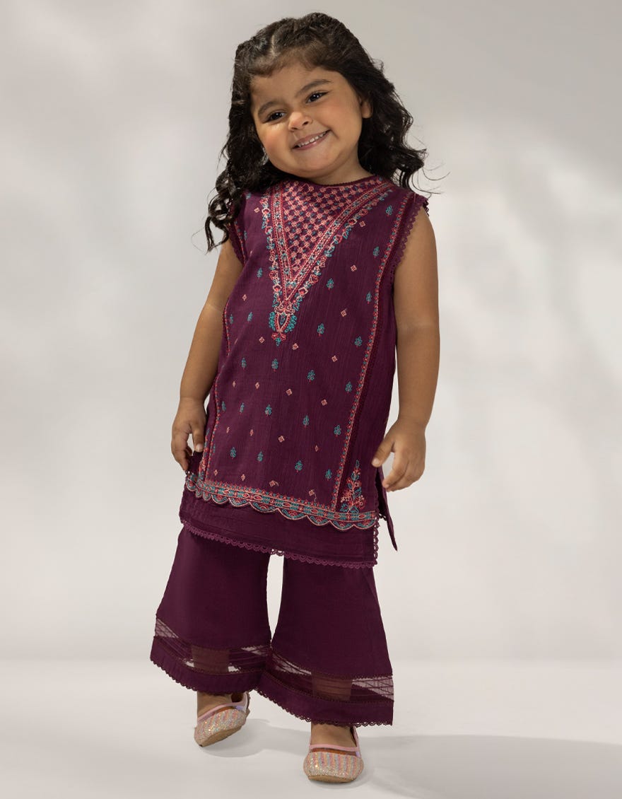 PURPLE KHADDAR SLUB EMBROIDERED 2PC STITCHED