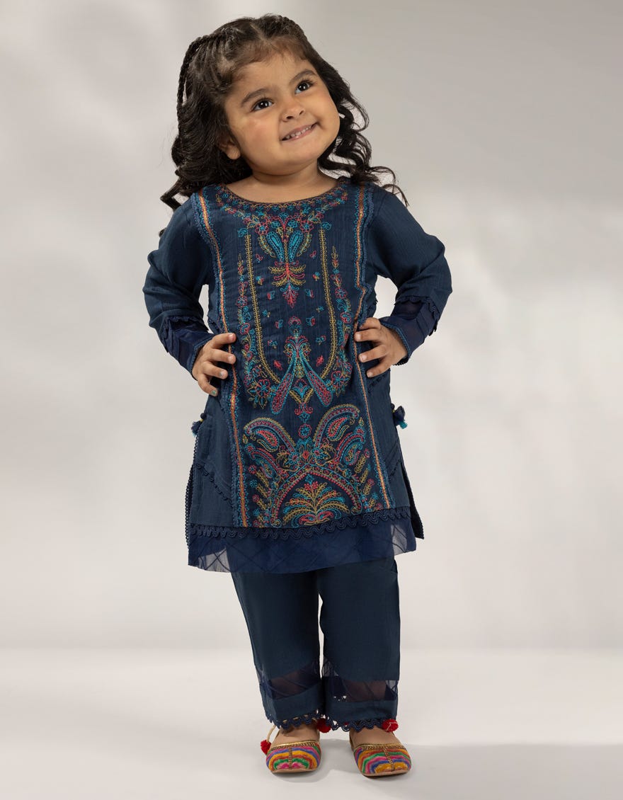 BLUE KHADDAR SLUB EMBROIDERED 2PC STITCHED