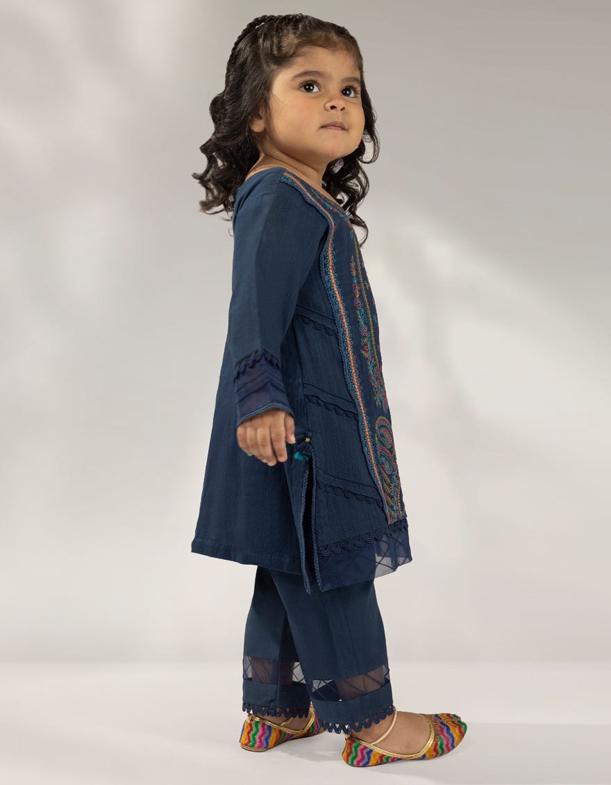 BLUE KHADDAR SLUB EMBROIDERED 2PC STITCHED