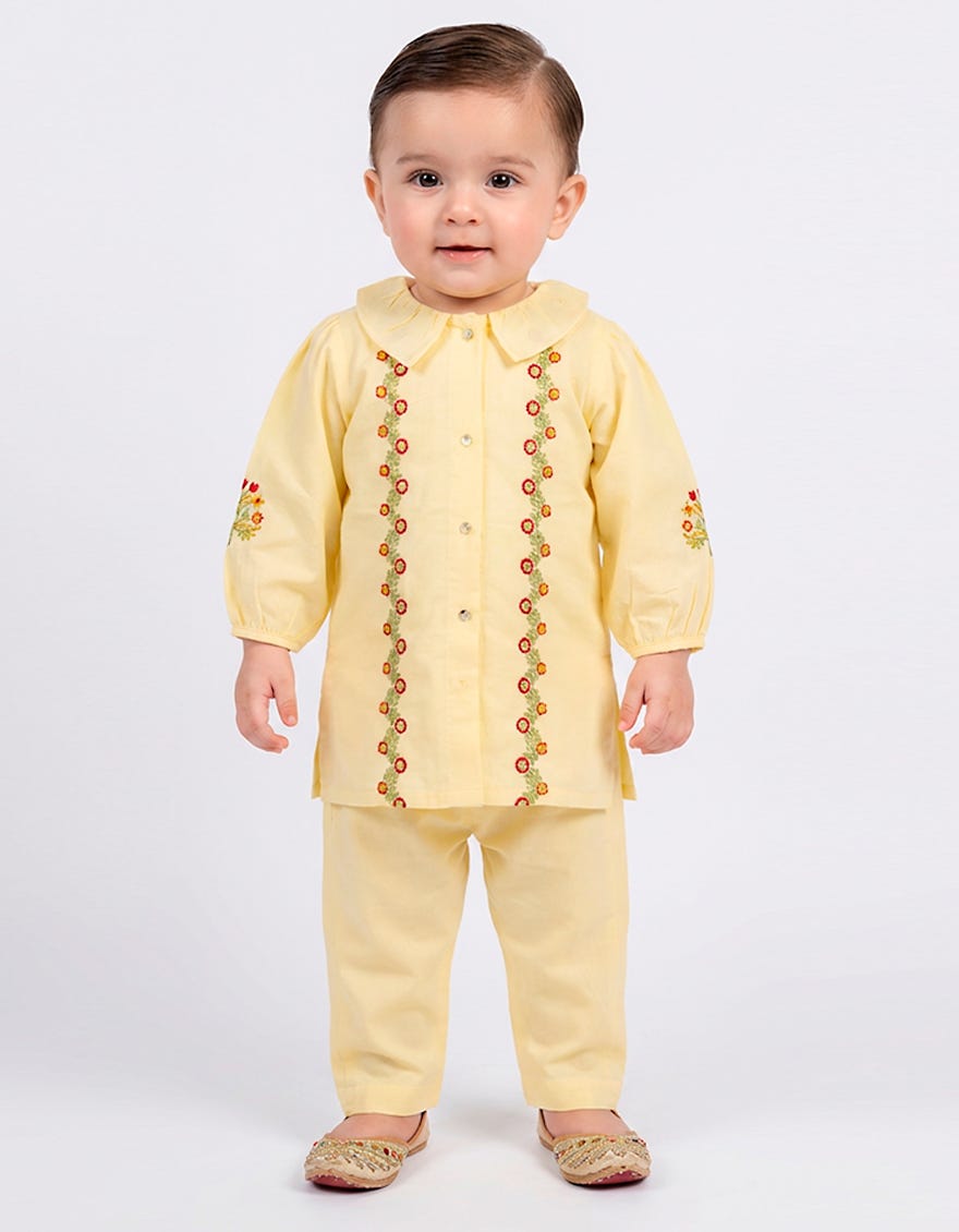YELLOW LAWN EMBROIDERED STITCHED 2PC