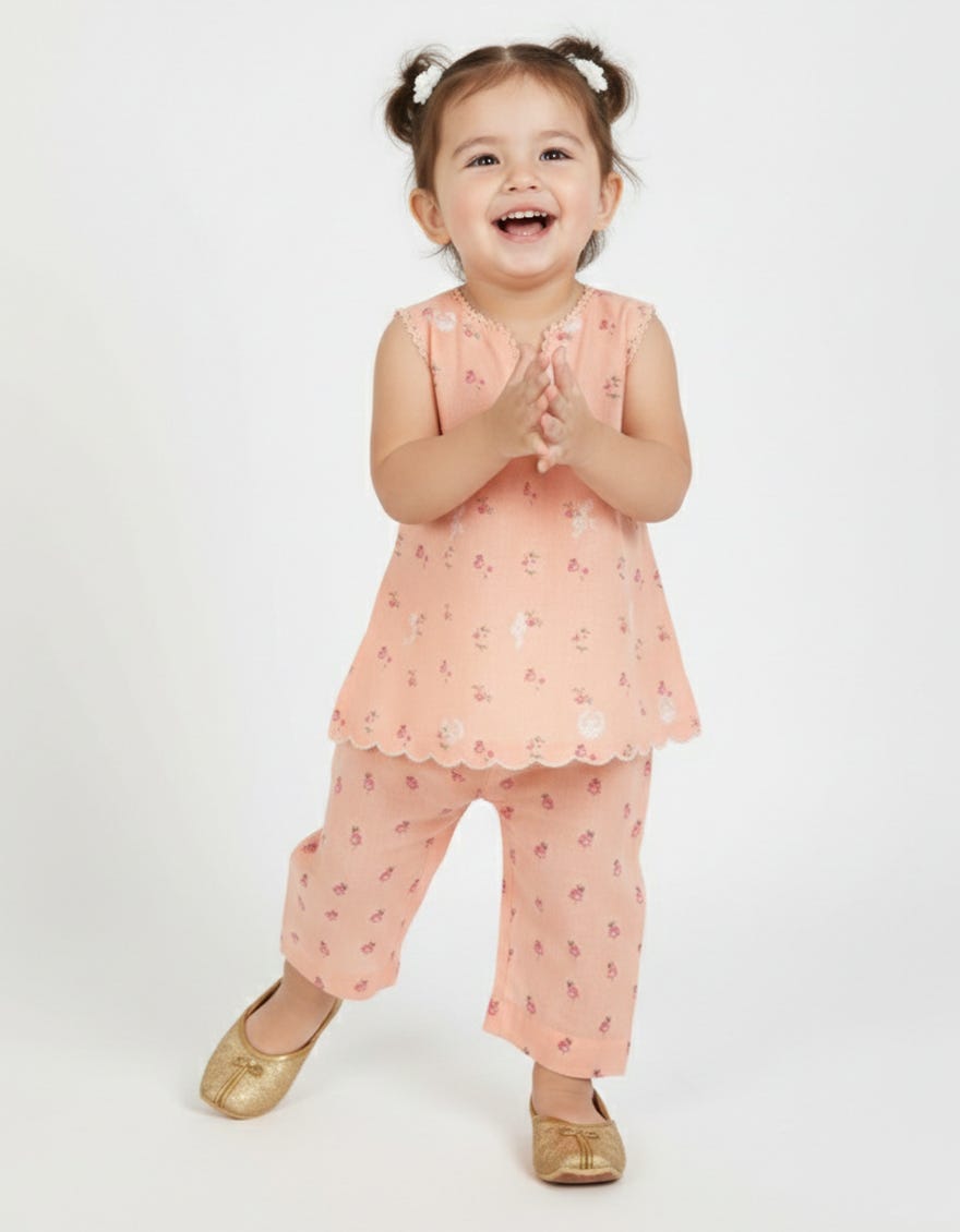 PEACH LAWN SCHIFFLI STITCHED 2PC