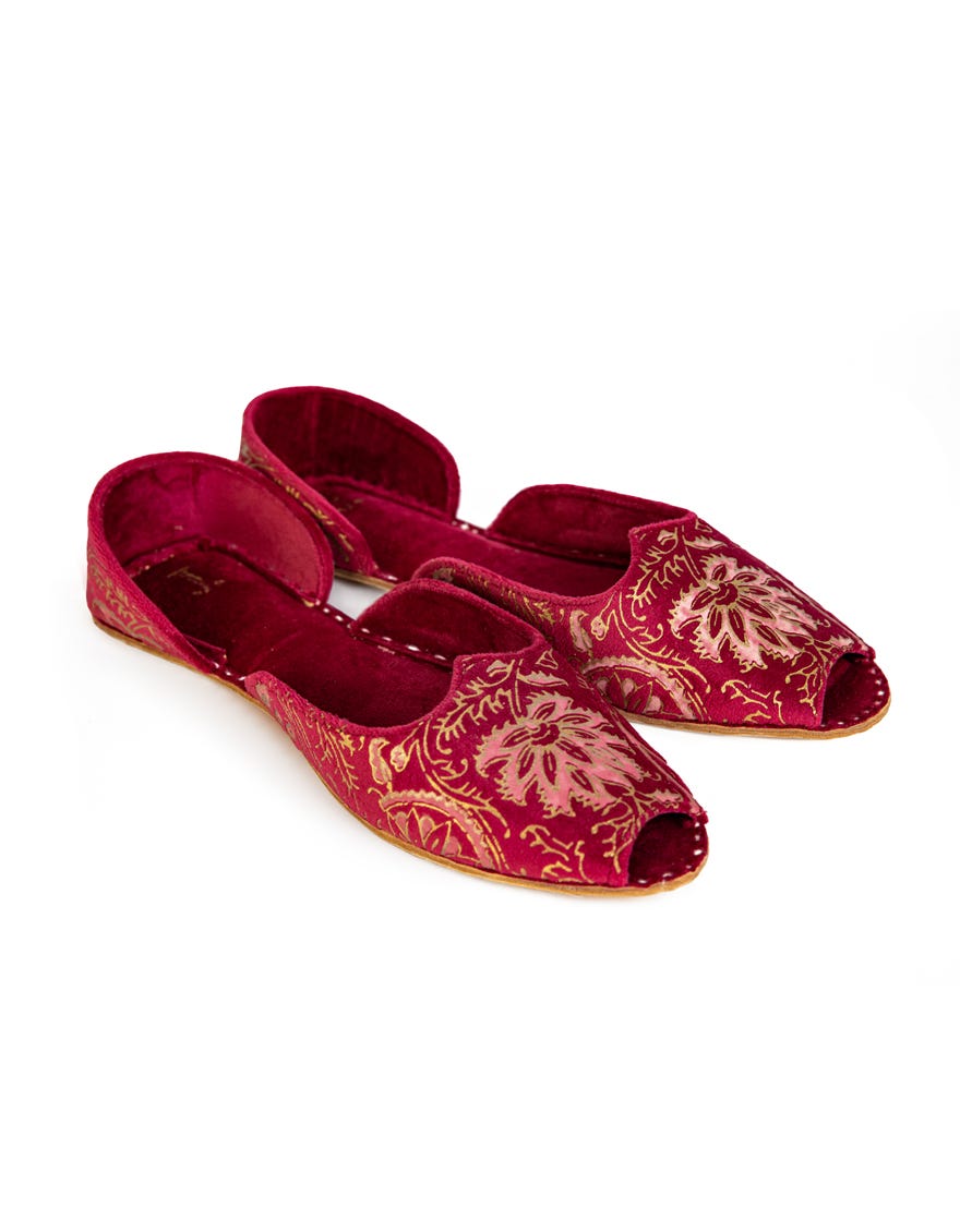 Maroon Velvet Khussa | Jj-Lkh-23-278