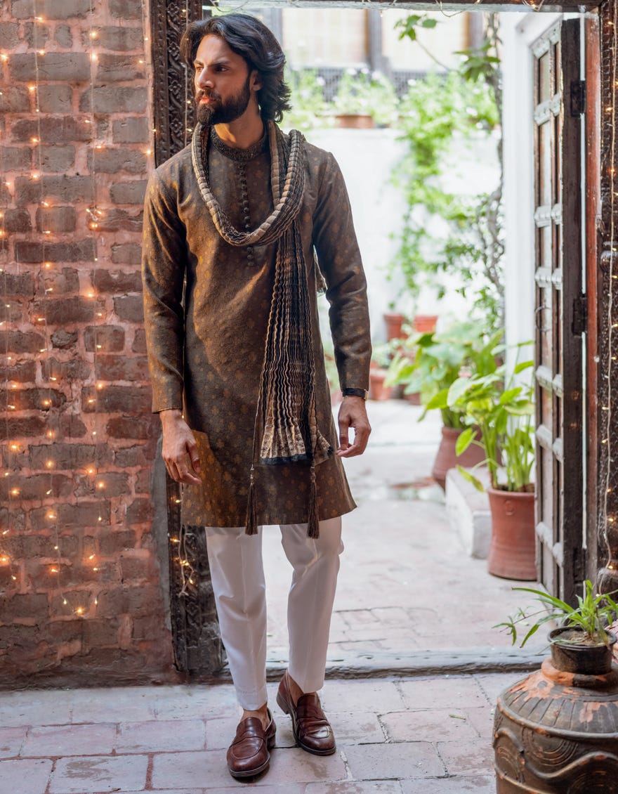 Dull Gold Blended Men Shawl | Jjid-Shawl