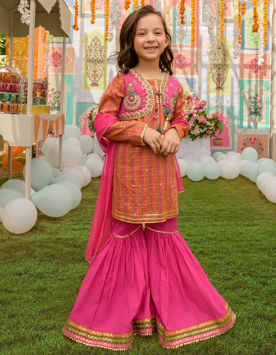 Pink Zari 3 Piece Stitched Dress | Jgkl-S-Jjgf-23-001