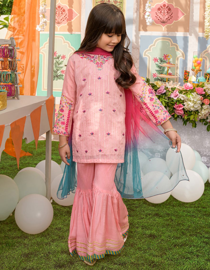 Pink Zari Girls 3 Piece Stitched | Jgkl-S-Jjgf-23-007