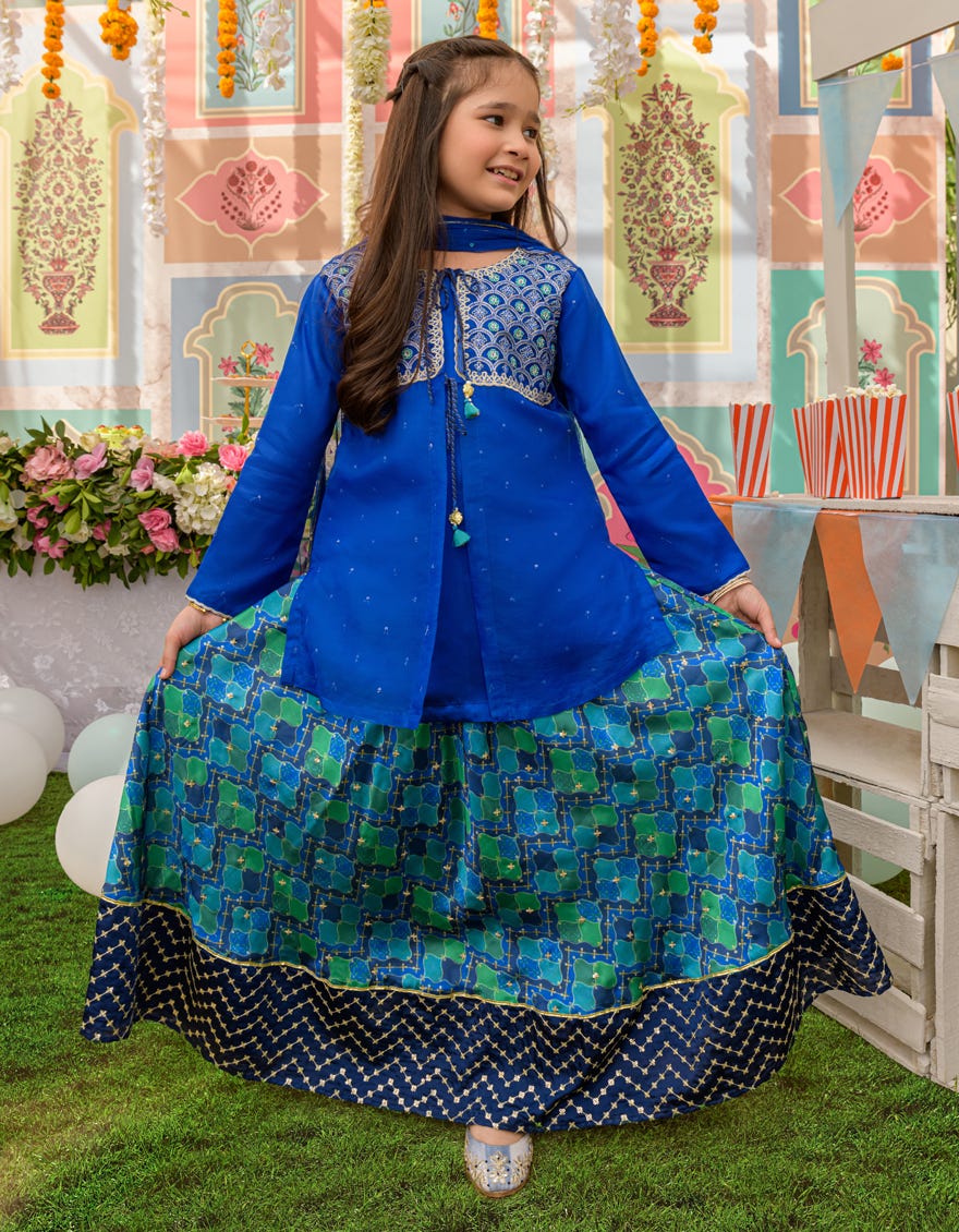 Blue Organza Girls 3 Piece Stitched | Jgkl-S-Jjgf-23-010