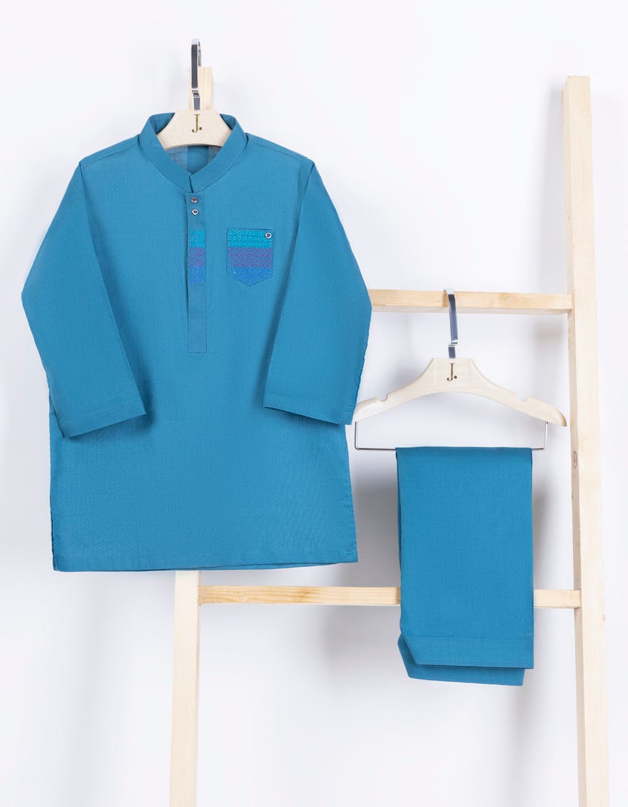 Teal Cotton Kameez Shalwar | Jjiks-A-46374