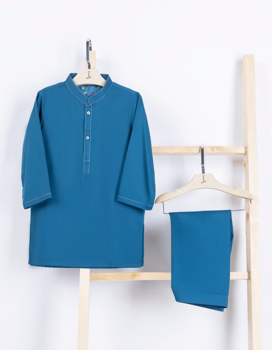 Teal Blue Blended Kameez Shalwar | Jjiks-A-46388