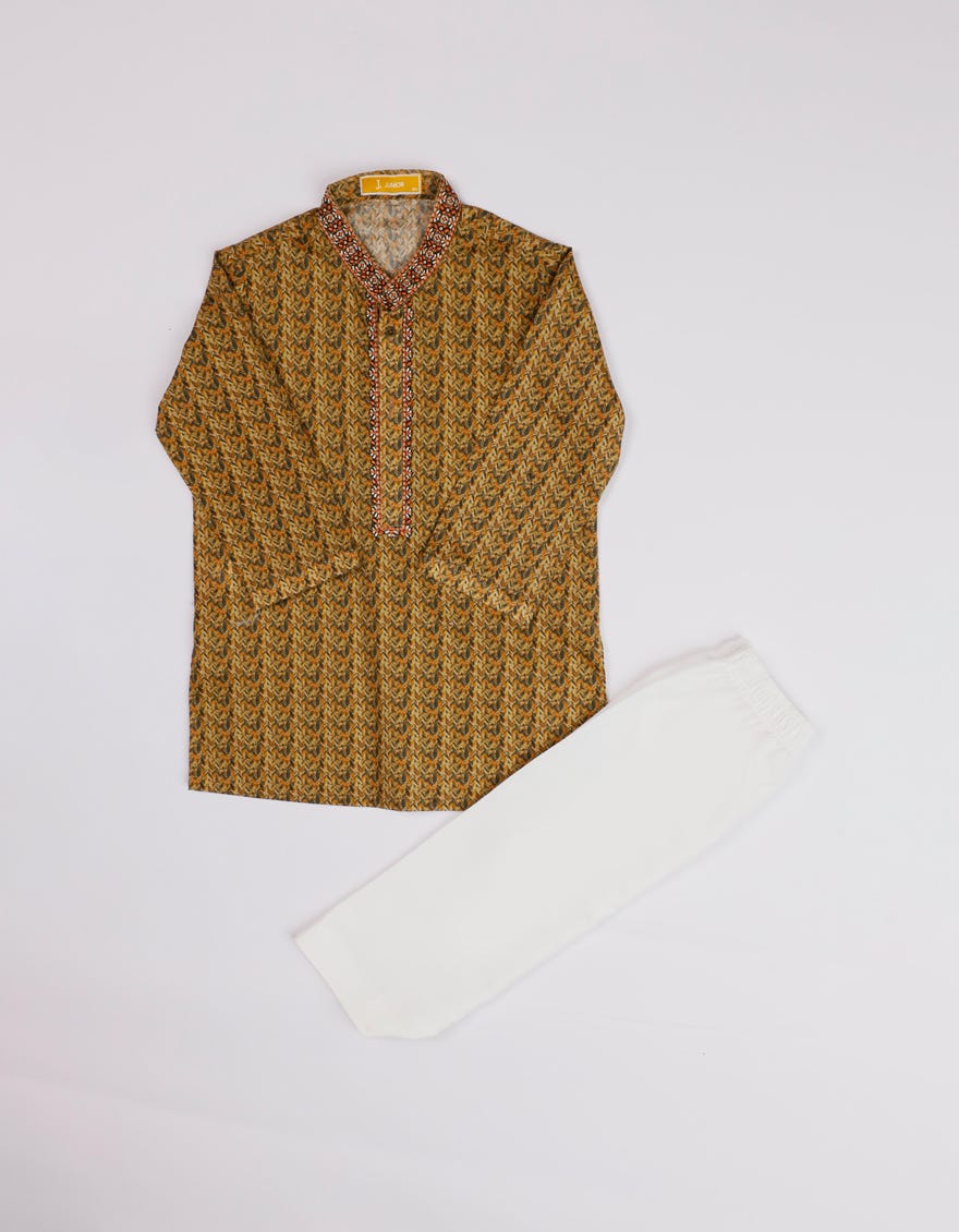 YELLOW COTTON PRINTED KAMEEZ SHALWAR