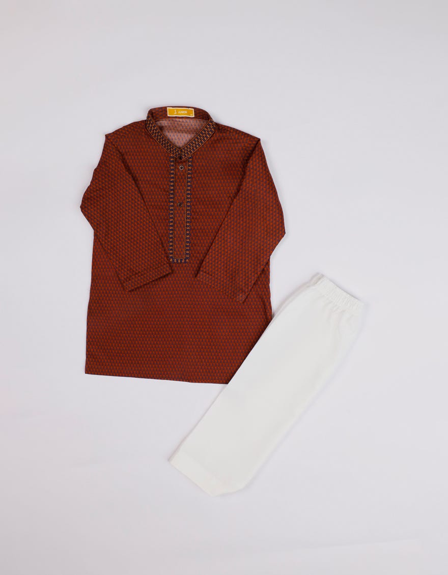 RUST COTTON PRINTED KAMEEZ SHALWAR