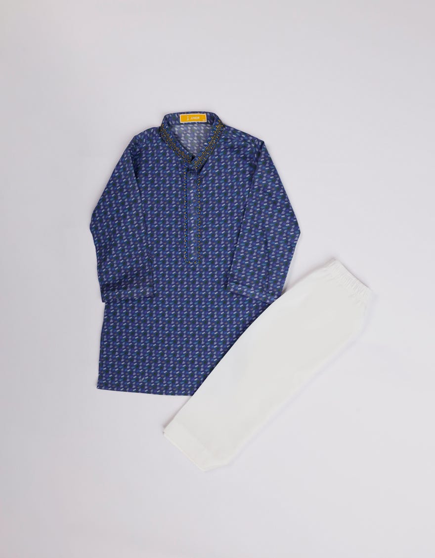 ROYAL BLUE COTTON PRINTED KAMEEZ SHALWAR