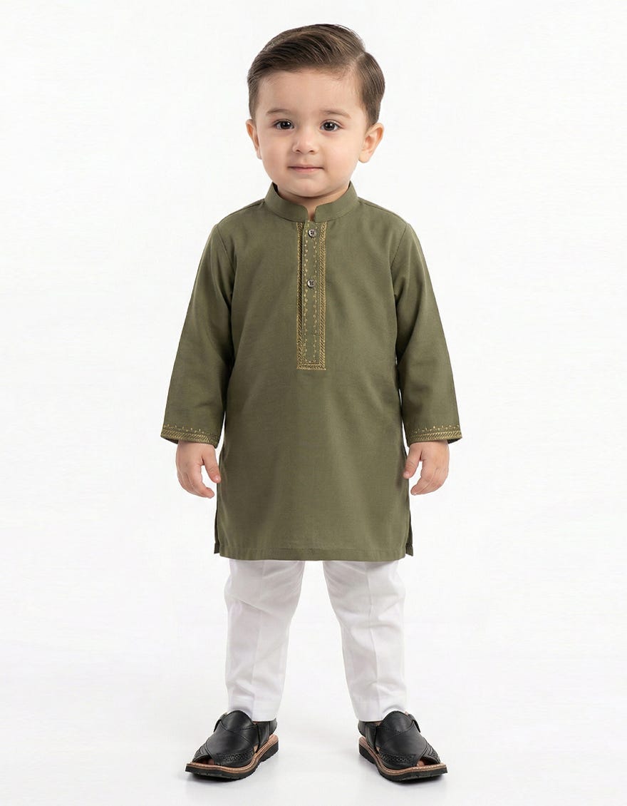 DULL GREEN SEMI-FORMAL KAMEEZ SHALWAR