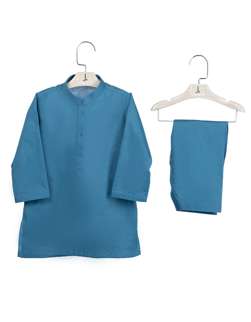 Teal Blue Cotton Kameez Shalwar | Jjiks-S-91414
