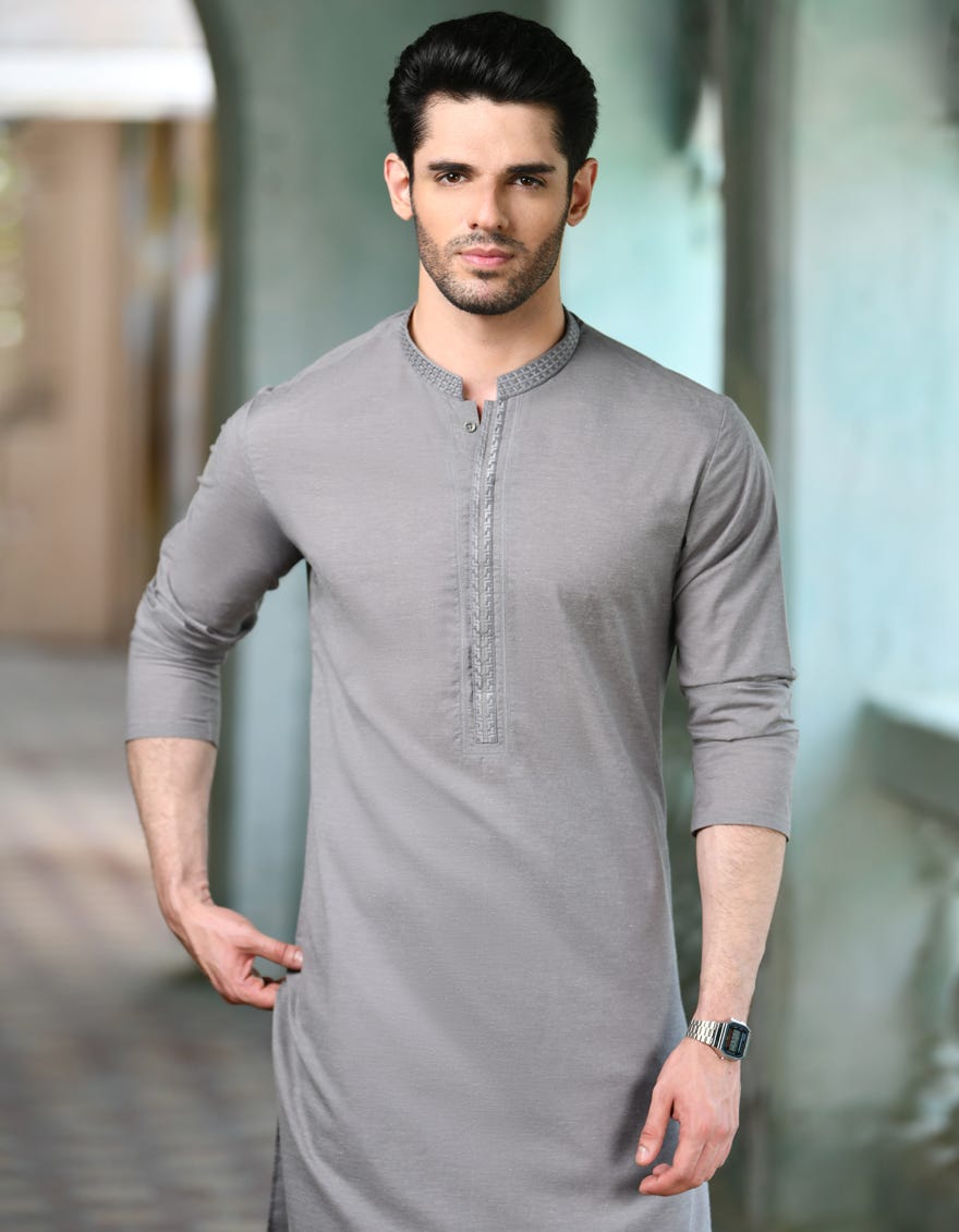 Grey Blended Men's Kurta | Jjk-S-32951