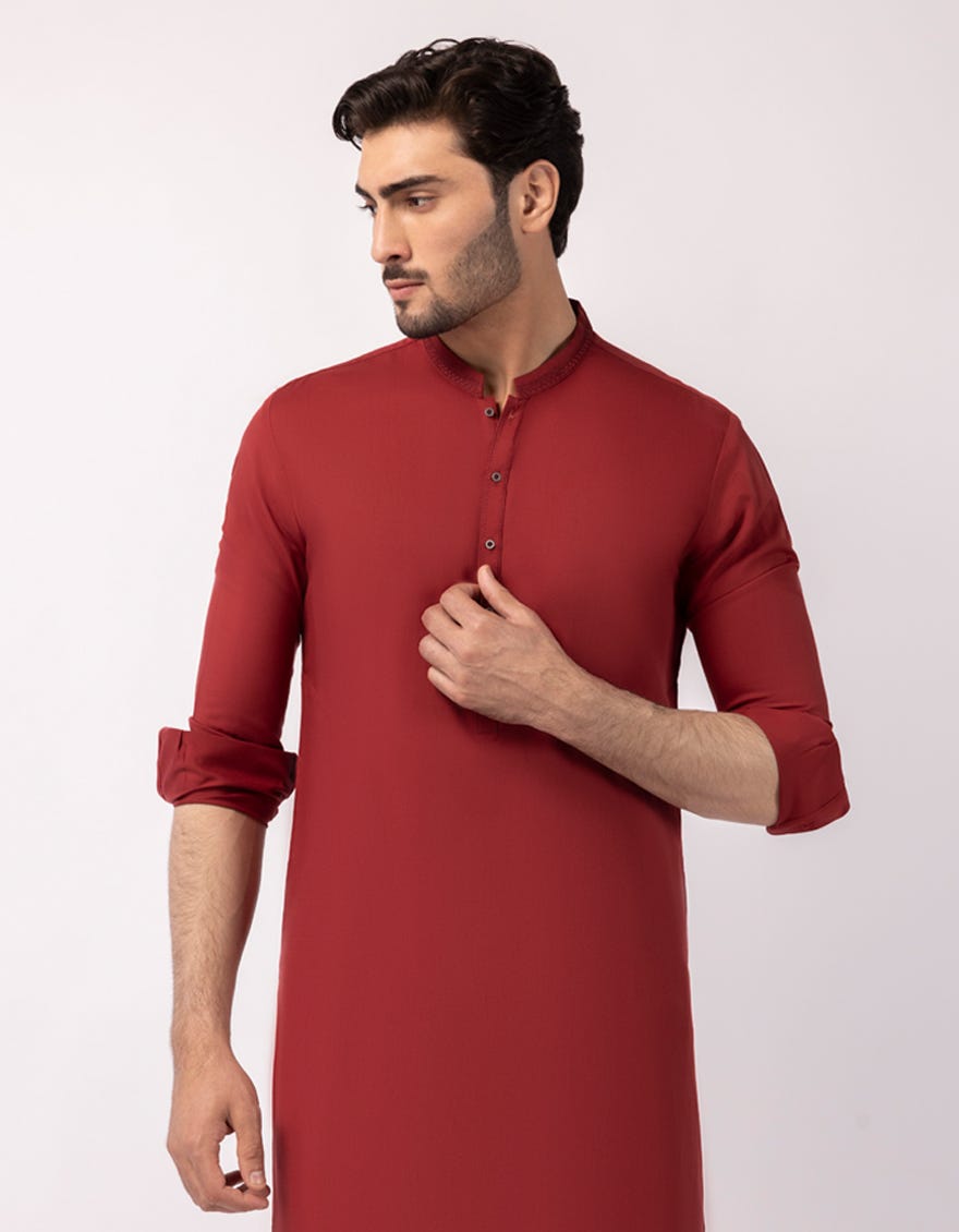 RED BLENDED SEMI-FORMAL KURTA