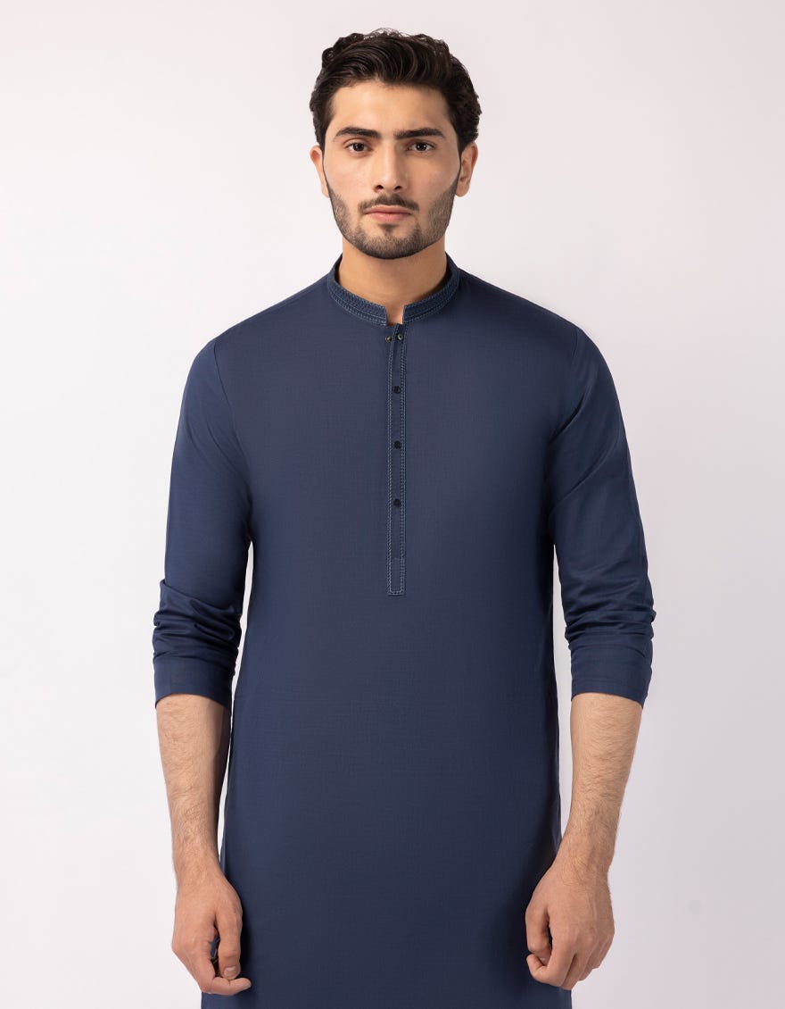 DARK BLUE COTTON SEMI-FORMAL KURTA