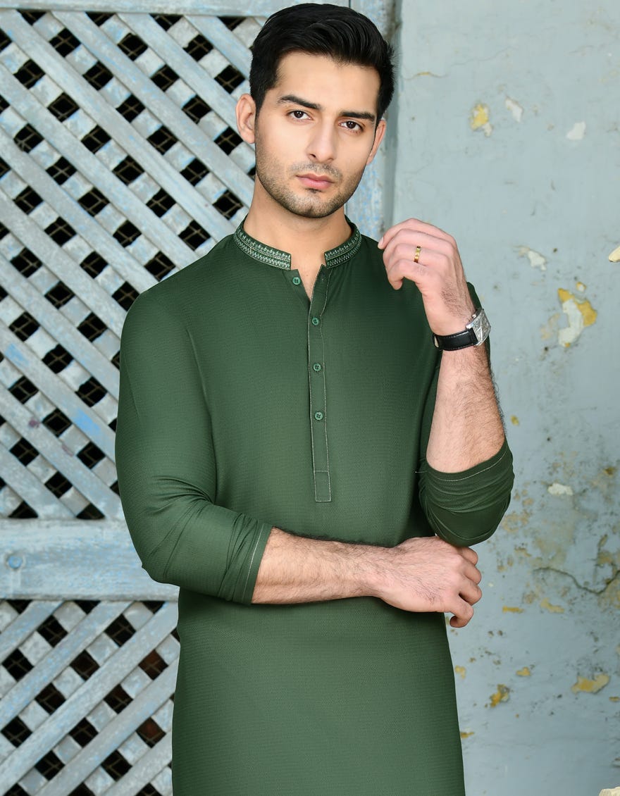 Green Blended Men's Kurta | Jjk-A-34733